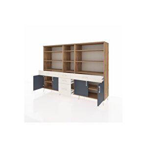 Hyperion Dolap 11 Raflı 5 Çekmeceli 4 Kapaklı 220x44x163 Çam-antrasit/aytaşı