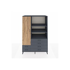 Kronos Dolap 7 Raflı 6 Çekmeceli Tek Kapaklı  132x59x195 Antrasit-çam/antrasit