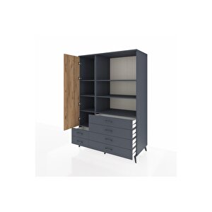 Kronos Dolap 7 Raflı 6 Çekmeceli Tek Kapaklı  132x59x195 Antrasit-çam/antrasit