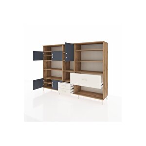 Hyperion Dolap 13 Raflı 3 Çekmeceli 5 Kapaklı 220x44x163 Çam-antrasit/aytaşı