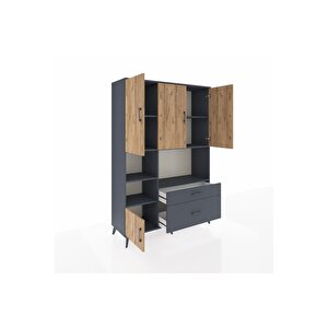 Hyperion Dolap 7 Raflı 2 Çekmeceli 5 Kapaklı 132x44x195 Antrasit-çam/antrasit