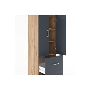 Hyperion Dolap 3 Raflı 2 Çekmeceli 2 Kapaklı 60x44x182 Çam-antrasit