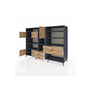 Kronos Dolap 13 Raflı 3 Çekmeceli 5 Kapaklı 220x59x163 Antrasit-çam