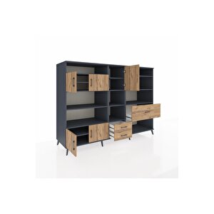 Kronos Dolap 13 Raflı 3 Çekmeceli 5 Kapaklı 220x59x163 Antrasit-çam