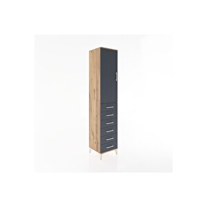 Hyperion Dolap 2 Raflı 6 Çekmeceli Tek Askılı 44x44x221 Çam-antrasit
