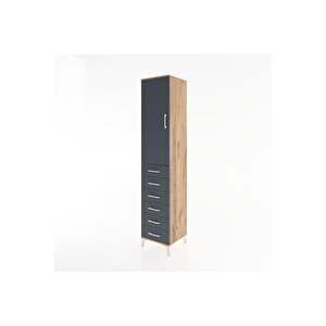 Hyperion Dolap 2 Raflı 6 Çekmeceli Tek Askılı 44x44x221 Çam-antrasit