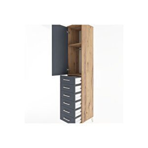 Hyperion Dolap 2 Raflı 6 Çekmeceli Tek Askılı 44x44x221 Çam-antrasit