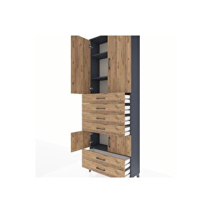 Arges Dolap 4 Raflı 6 Çekmeceli 4 Kapaklı 88x30x243 Antrasit-çam