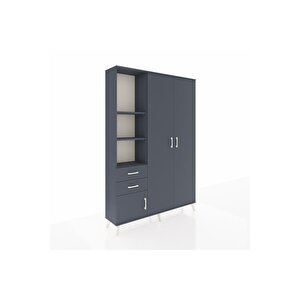 Arges Gardrop 5 Raflı 2 Çekmeceli Tek Askılı 132x30x195 Antrasit-antrasit