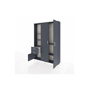 Arges Gardrop 5 Raflı 2 Çekmeceli Tek Askılı 132x30x195 Antrasit-antrasit