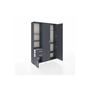 Arges Gardrop 5 Raflı 2 Çekmeceli Tek Askılı 132x30x195 Antrasit-antrasit