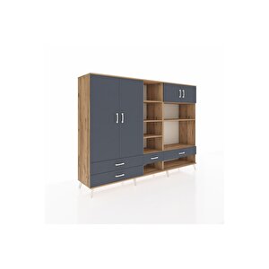 Hyperion Dolap 12 Raflı 4 Çekmeceli 4 Kapaklı 220x44x163 Çam-antrasit