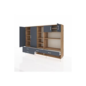 Hyperion Dolap 12 Raflı 4 Çekmeceli 4 Kapaklı 220x44x163 Çam-antrasit