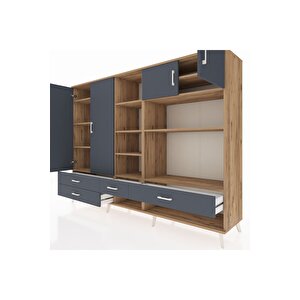Hyperion Dolap 12 Raflı 4 Çekmeceli 4 Kapaklı 220x44x163 Çam-antrasit
