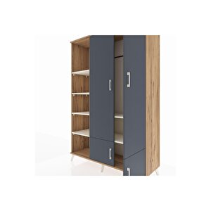 Hyperion Dolap 6 Raflı 4 Kapaklı Tek Askılı 132x44x195 Çam-antrasit/aytaşı