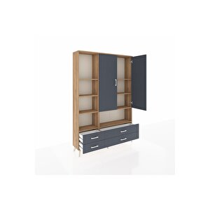 Arges Gardrop 8 Raflı 4 Çekmeceli 2 Kapaklı 132x30x195 Çam-antrasit