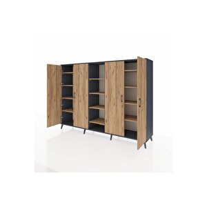 Hyperion Dolap 12 Raflı 4 Kapaklı 220x44x163 Antrasit-çam