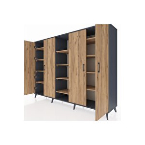 Hyperion Dolap 12 Raflı 4 Kapaklı 220x44x163 Antrasit-çam