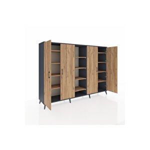 Hyperion Dolap 12 Raflı 4 Kapaklı 220x44x163 Antrasit-çam