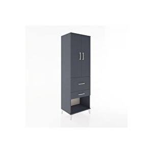 Hyperion Dolap 3 Raflı 2 Çekmeceli 2 Kapaklı 60x44x195 Antrasit-antrasit