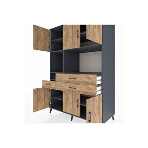 Kronos Dolap 9 Raflı 3 Çekmeceli 6 Kapaklı 132x59x195 Antrasit-çam/çam