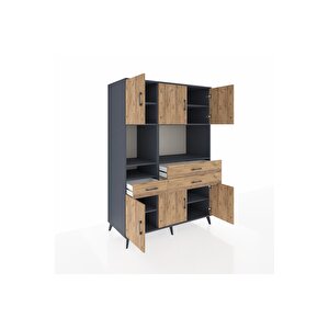 Kronos Dolap 9 Raflı 3 Çekmeceli 6 Kapaklı 132x59x195 Antrasit-çam/çam