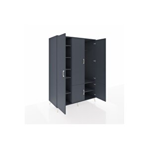 Kronos Dolap 7 Raflı 5 Kapaklı Tek Askılı 132x59x195 Antrasit-antrasit/antrasit