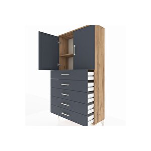 Arges Dolap 2 Raflı 5 Çekmeceli 2 Kapaklı 88x30x163 Çam-antrasit