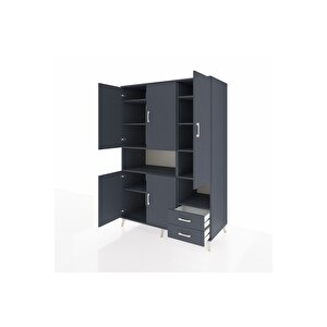 Kronos Dolap 10 Raflı 2 Çekmeceli 5 Kapaklı 132x59x195 Antrasit-antrasit/antrasit