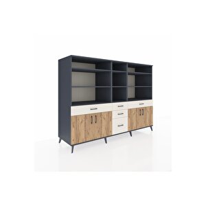 Kronos Dolap 11 Raflı 5 Çekmeceli 4 Kapaklı 220x59x163 Antrasit-çam/aytaşı