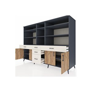 Kronos Dolap 11 Raflı 5 Çekmeceli 4 Kapaklı 220x59x163 Antrasit-çam/aytaşı