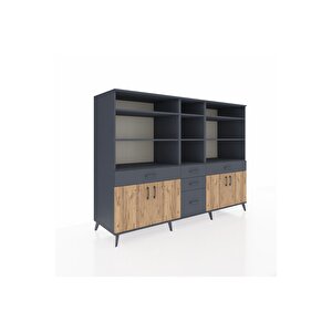 Kronos Dolap 11 Raflı 5 Çekmeceli 4 Kapaklı 220x59x163 Antrasit-çam/antrasit