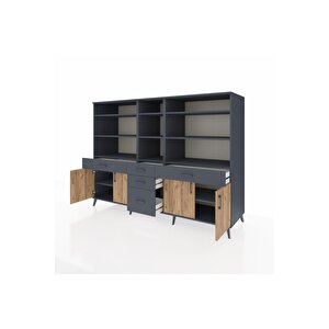 Kronos Dolap 11 Raflı 5 Çekmeceli 4 Kapaklı 220x59x163 Antrasit-çam/antrasit