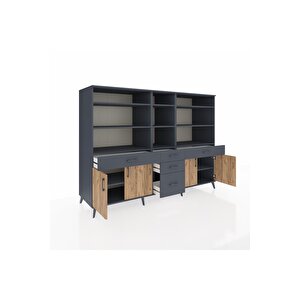 Kronos Dolap 11 Raflı 5 Çekmeceli 4 Kapaklı 220x59x163 Antrasit-çam/antrasit