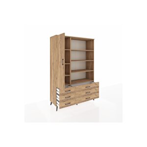 Hyperion Gardrop 8 Raflı 6 Çekmeceli Tek Kapaklı  132x44x195 Çam-çam