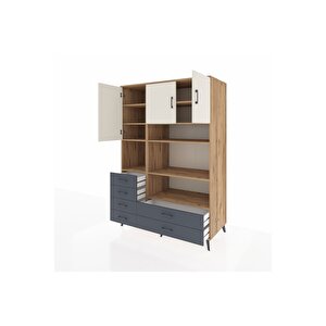 Kronos Dolap 9 Raflı 6 Çekmeceli 3 Kapaklı 132x59x195 Çam-aytaşı/antrasit