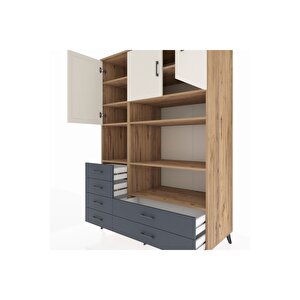 Kronos Dolap 9 Raflı 6 Çekmeceli 3 Kapaklı 132x59x195 Çam-aytaşı/antrasit