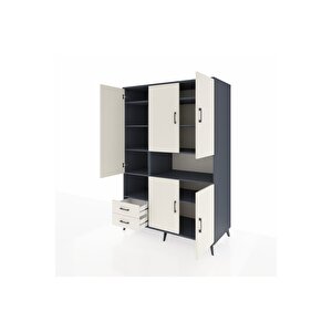 Kronos Dolap 10 Raflı 2 Çekmeceli 5 Kapaklı 132x59x195 Antrasit-aytaşı/aytaşı