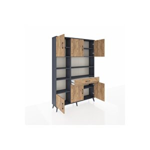 Arges Gardrop 10 Raflı Tek Çekmeceli 6 Kapaklı 132x30x195 Antrasit-çam