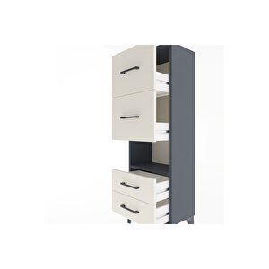 Arges Dolap Tek Raflı 4 Çekmeceli 44x30x134 Antrasit-aytaşı