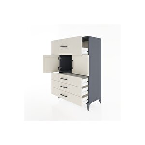 Hyperion Dolap Tek Raflı 4 Çekmeceli 2 Kapaklı 88x44x134 Antrasit-aytaşı