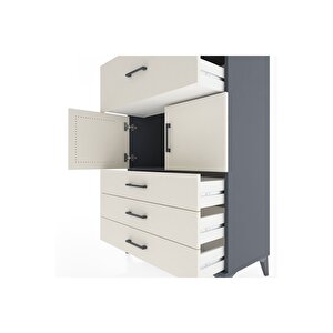 Hyperion Dolap Tek Raflı 4 Çekmeceli 2 Kapaklı 88x44x134 Antrasit-aytaşı