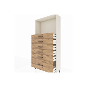 Arges Dolap Tek Raflı 6 Çekmeceli 88x30x182 Aytaşı-çam