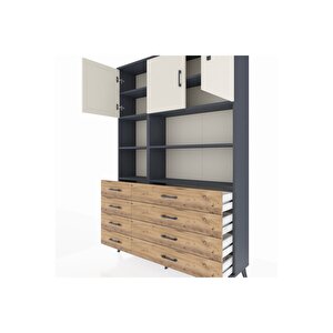 Arges Dolap 8 Raflı 8 Çekmeceli 3 Kapaklı 132x30x195 Antrasit-aytaşı/çam