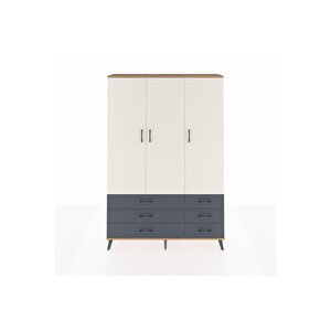 Arges Dolap 5 Raflı 6 Çekmeceli Tek Askılı 132x30x195 Çam-aytaşı/antrasit