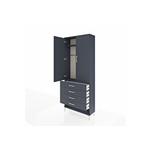 Arges Dolap 2 Raflı 4 Çekmeceli Tek Askılı 88x30x221 Antrasit-antrasit