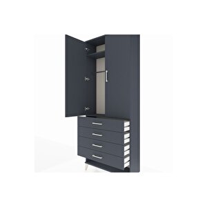 Arges Dolap 2 Raflı 4 Çekmeceli Tek Askılı 88x30x221 Antrasit-antrasit