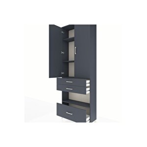 Arges Dolap 4 Raflı 3 Çekmeceli 2 Kapaklı 88x30x243 Antrasit-antrasit