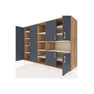 Kronos Dolap 13 Raflı 6 Kapaklı 220x59x163 Çam-antrasit/aytaşı