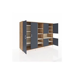 Kronos Dolap 13 Raflı 6 Kapaklı 220x59x163 Çam-antrasit/aytaşı